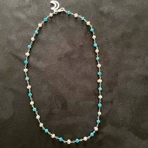 Pearl & Turquoise Beaded Necklace sterling silver
